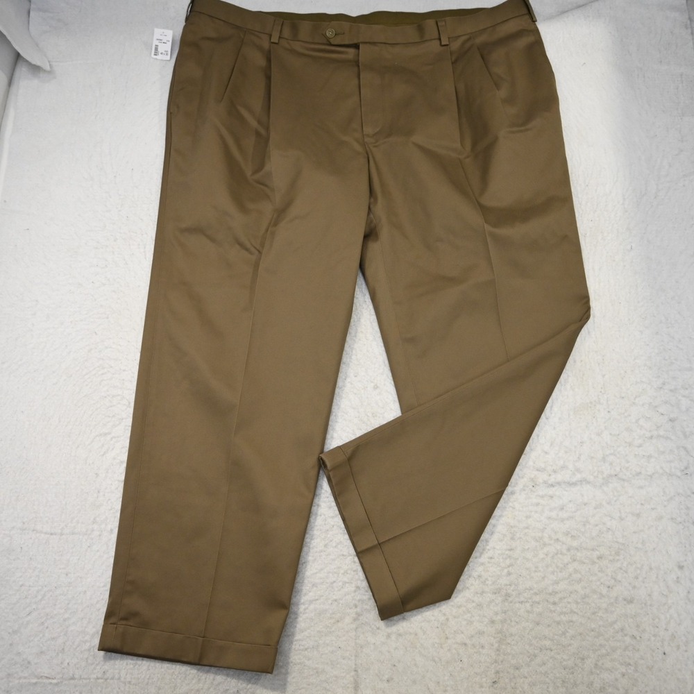 Jos. A. Bank Traveler Khaki Dress Pants Mens 44 x 32 NEW Brown Pleated Non-Iron - Picture 2 of 9